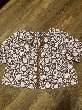 Old Navy Brown & White Floral Tie-Neck Tunic